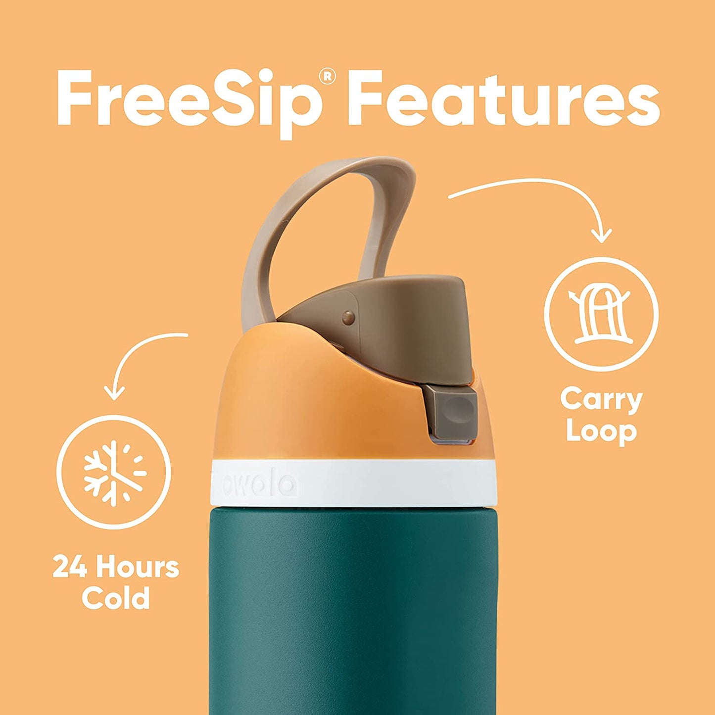 Freesip Insulated Stainless Steel Water Bottle with Straw for Sports, Travel, and School Bpa-Free Sports Water Bottle, 24 Oz, Very, Very Dark